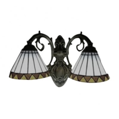 European Tiffany Style 2 Arms Stained Glass Shade in Old Bronze Finish