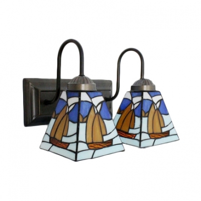 Mediterranean Tiffany Sailing Stained Glass Shade Sconce Ligting, 2 Light