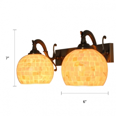 Mosaic Style Sconce Lighting Tiffany Style Modern Shell 2 Heads Wall Lamp with Curved Arm