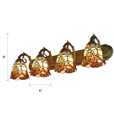 Multicolored Bell Wall Lighting Victorian Tiffany Style Stained Glass Four Lights Wall Lamp