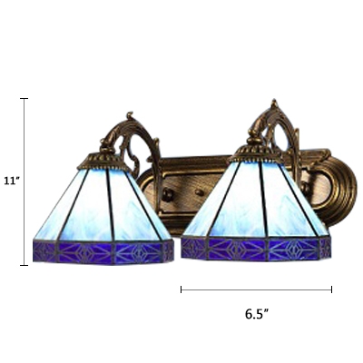 Navy Blue Geometric Wall Lighting Tiffany Style Stained Glass Double Heads Wall Lamp