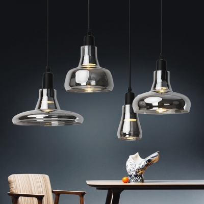 Nordic Style Smoke Glass Shade LED Pendant Light in Black Finish for Dining Room Cafe Counter