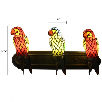 Parrot Wall Sconce Tiffany Retro Style Stained Glass 3 Heads Wall Light in Multicolor for Foyer