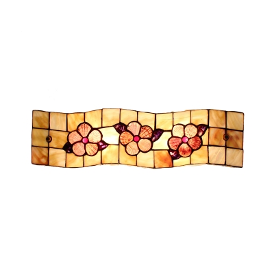 Rectangle Wall Lamp Floral Shelly Tiffany Style 2 Light Wall Sconce in Beige