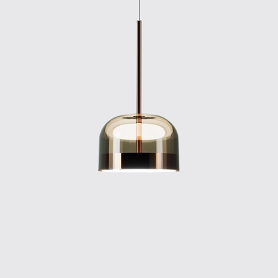 Rose Copper Dome Shade Suspension Post Modern Glass and Metal Single Hanging Lamp in White Light