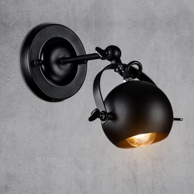 Rotatable 1 Head Ball Wall Lamp Industrial Small Iron LED Wall Light Fixture in Black