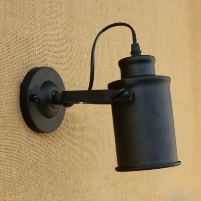 Rotatable 1 Light Cylinder Sconce Light Industrial Iron Wall Light in Black for Staircase