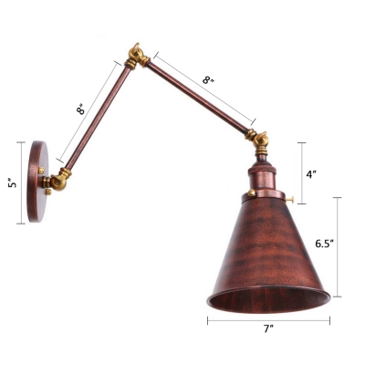 Rust Finish Swing Arm Wall Sconce Vintage Iron 1 Head Lighting Fixture for Sitting Room