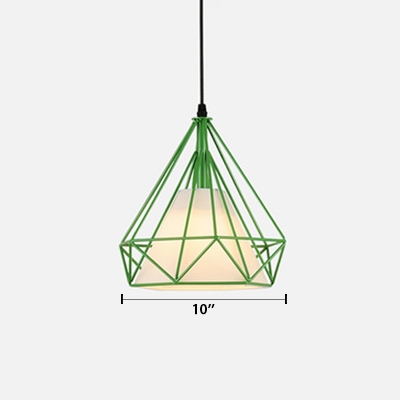 Single Light Geometric Pendant Light Industrial Fabric Shade Suspended Light in Green