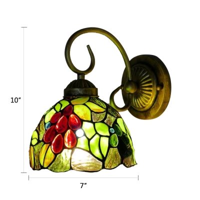 Tiffany Loft Wall Sconce with 6''W Fruit Pattern Glass Shade in Green&Red