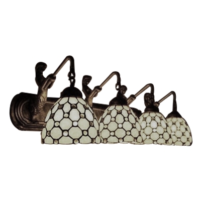 Tiffany Style Jeweled Wall Mount Fixture Stained Glass 4-Light Wall Sconce in Beige with Mermaid