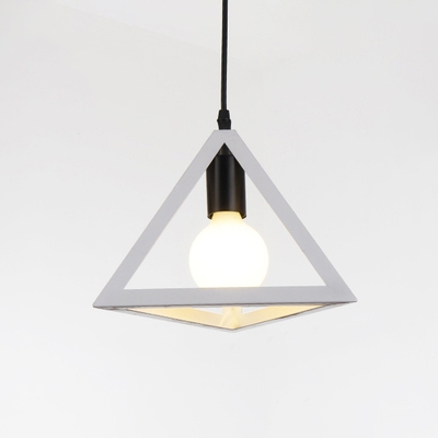 Triangle Small Pendant Light Retro Style Iron Hanging Light in White for Cafes Living Room