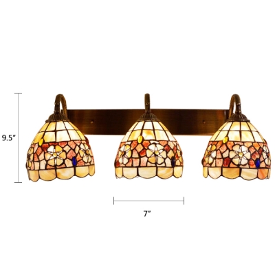Triple Head Dome Wall Lamp Tiffany Style Shell Decorative Lighting Fixture in Multicolor