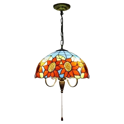 Triple Head Sunflower Suspended Light Tiffany Style Stained Glass Decorative Pendant Lamp