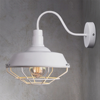 White Finish Wire Guard Wall Lamp Vintage Iron Single Bulb Wall Light Fixture for Bedroom