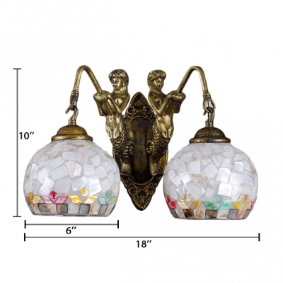 2-Light Belle Armed Wall Sconce with Stone Pattern Shade in Tiffany Style, Bronze Finish, 18