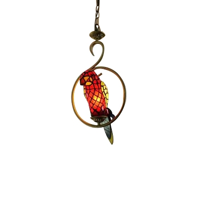 Tiffany Style Parrot Hanging Light Stained Glass 1 Bulb Lighting Fixture in Multi Color