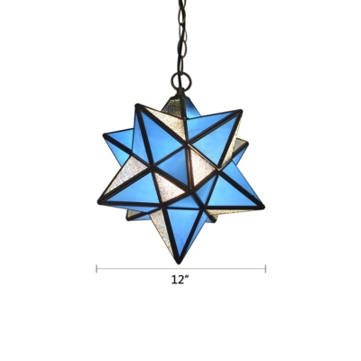 Multi Color Star Shade Suspended Light Tiffany Stained Glass 1 Light Hanging Light for Bedroom