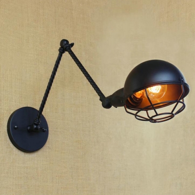 Adjustable Wire Guard Wall Lamp Industrial Iron Single Bulb Wall Lighting in Black