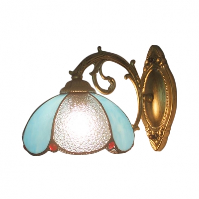 Beige/Blue Petal Shape Wall Lamp Tiffany Style Stained Glass Vintage Wall Sconce