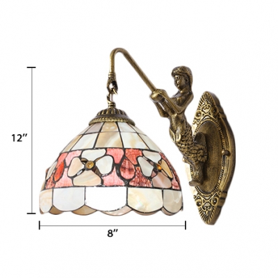 Beige Dome Floral Wall Sconce with Mermaid Tiffany Style Stained Glass Wall Lamp