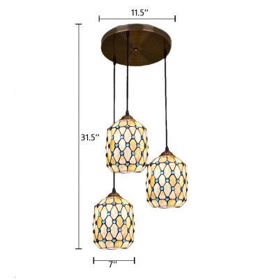 Blue Jeweled Suspended Light Tiffany Style Shelly 3 Heads Lighting Fixture for Living Room