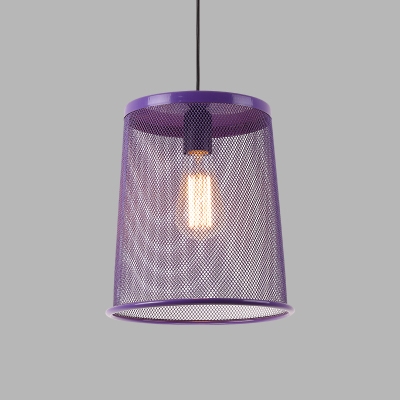 Bucket Wire Mesh Cage Suspended Light Industrial Colorful Metal 1 Light Pendant Light