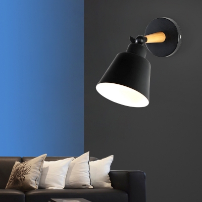 Coolie Shade Wall Mount Light Retro Style Rotatable Metal Single Bulb Wall Sconce in Black