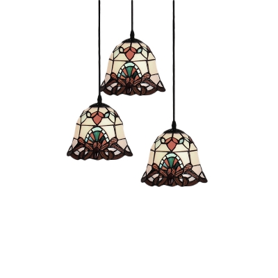 Dome Ceiling Pendant Light Tiffany Baroque Stained Glass 3 Lights Suspended Light for Corridor