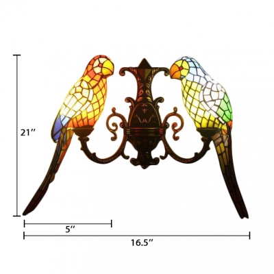 Double Light Wall Sconce with Tiffany-Style Colorful Parrot Shaped Glass Shade, 27