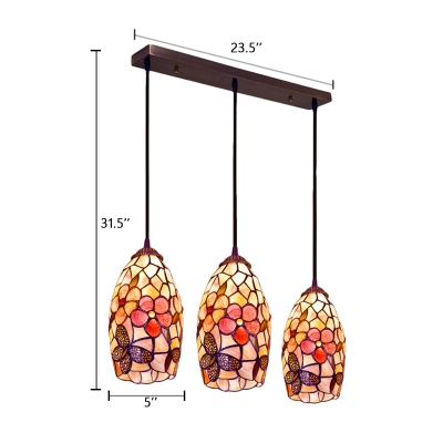 Flower and Butterfly Pendant Light Tiffany Style Shelly 3 Lights Suspended Light in Multicolor