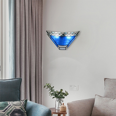 Geometric Blue Stained Glass 8 Inch High Tiffany Two-light Wall Sconce