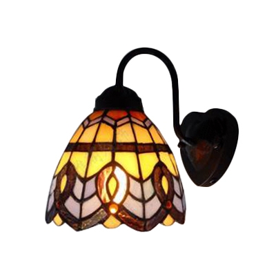 Gooseneck Dome Wall Lamp Baroque Tiffany Style Stained Glass Wall Sconce in Multicolor