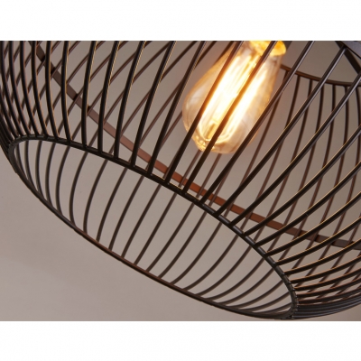 Industrial Loft Style Caged Ceiling Pendant Light Metal 1 Light Globe Hanging Fixture in Black