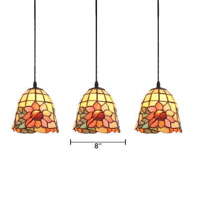 Multicolor Sunflower Design Hanging Lamp Tiffany Style Stained Glass Triple Pendant Light
