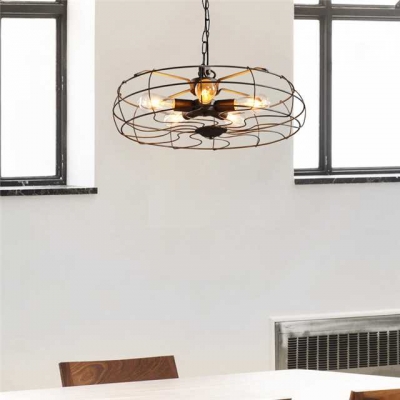 Retro Style 5 Light Ceiling Fan Shape LED Hanging Pendant with Cage