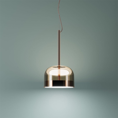 Rose Copper Dome Shade Suspension Post Modern Glass and Metal Single Hanging Lamp in White Light
