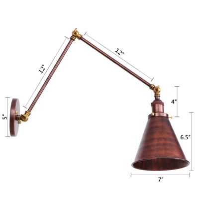 Rust Finish Swing Arm Wall Sconce Vintage Iron 1 Head Lighting Fixture for Sitting Room