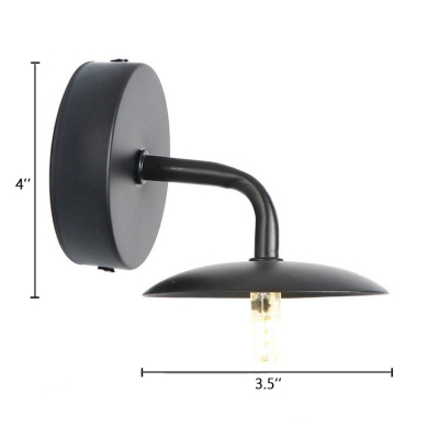 Shallow Round Mini Sconce Light Industrial Steel Single Light Wall Lamp in Black for Bedside