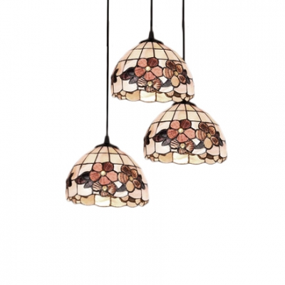 Shelly Suspended Lamp Tiffany Style Stained Glass 2/3 Lights Hanging Light in Beige