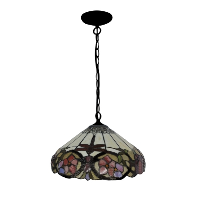 Single Light Floral Pendant Lamp Tiffany Style Lodge Glass Lighting Fixture in Multi Color