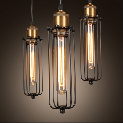 Slim Metal Frame Pendant Light Industrial Iron Suspended Lamp for Corridor Clothes Store
