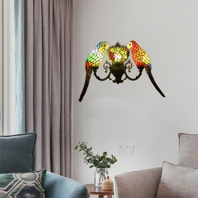 Stained Glass Parrot Wall Light Tiffany Triple Light Sconce Lighting in Multicolor