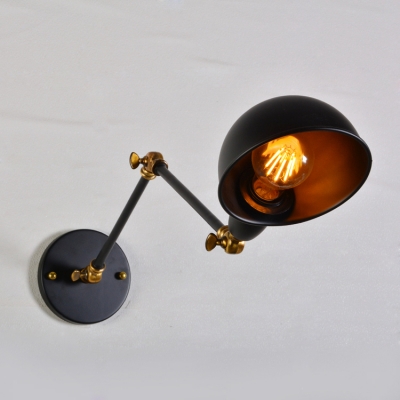 Steel Boom Arm Sconce Light Retro Style Iron 1 Bulb Wall Lighting in Black for Bedroom