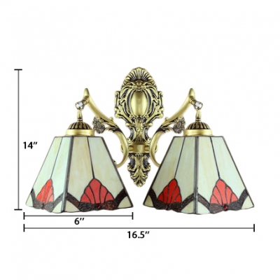 Tiffany European Style 2-Light Wall Sconce with Handmade Glass Shade, 14-Inch Wide