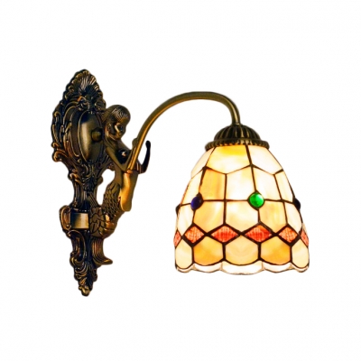 Tiffany Style Shelly Wall Sconce with Mermaid Stained Glass Wall Lamp in Beige for Corridor