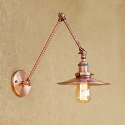 Adjustable Railroad Wall Sconce Retro Style Metal 1 Bulb Wall Lamp in Copper for Study Room
