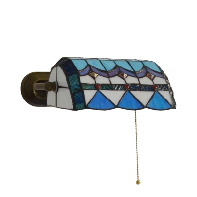 Aqua Geometric Wall Sconce Banker Tiffany Style Stained Glass Wall Lamp for Bedroom
