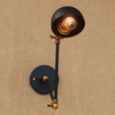 Brass Finish Dome Wall Sconce Industrial Adjustable Steel Single Bulb Wall Mount Light