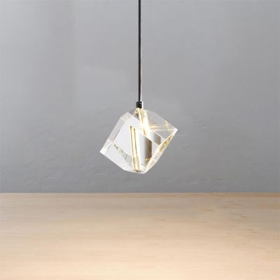 Crystal Diamond Hanging Light Fixtures Modern Simple Style Chrome Finish Single Pendant for Bar Restaurant